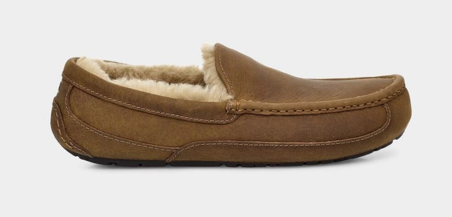 Footwear * | Ugg Mens Slipper Ascot Matte Leather Tan