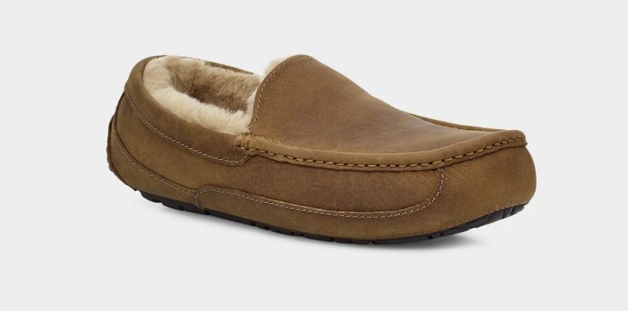 Footwear * | Ugg Mens Slipper Ascot Matte Leather Tan