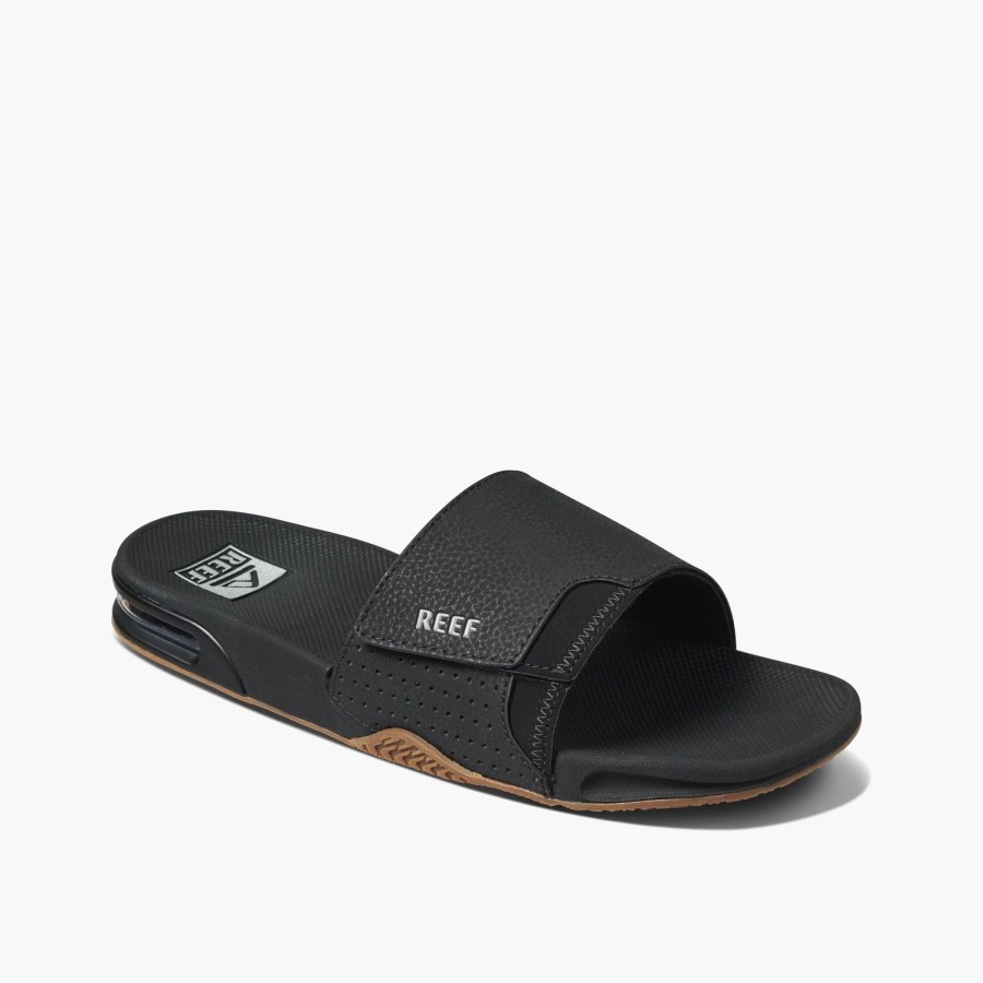 Footwear * | Reef Mens Sandals Fanning Slide Black/Silver (Blk/Silv)