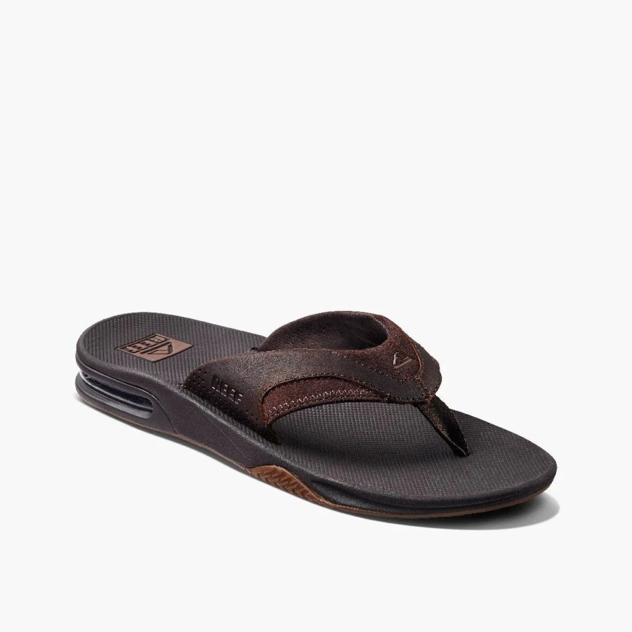 Footwear * | Reef Mens Sandals Leather Fanning Dark Brown (Dab)