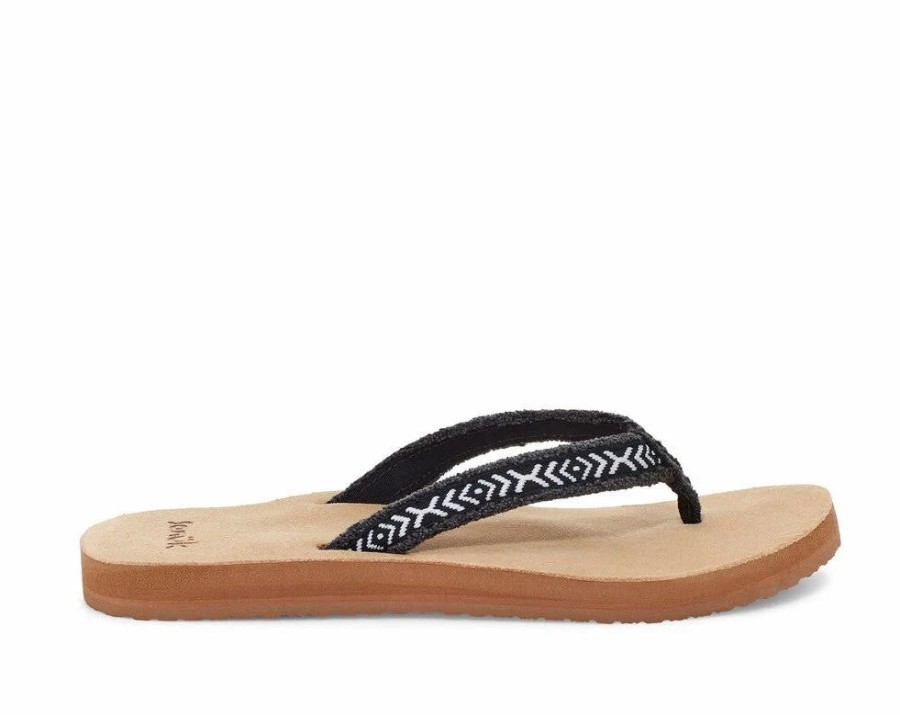 Footwear * | Sanuk Womens Sandals Fraidy Tribal Hemp Black/ White (Blk)