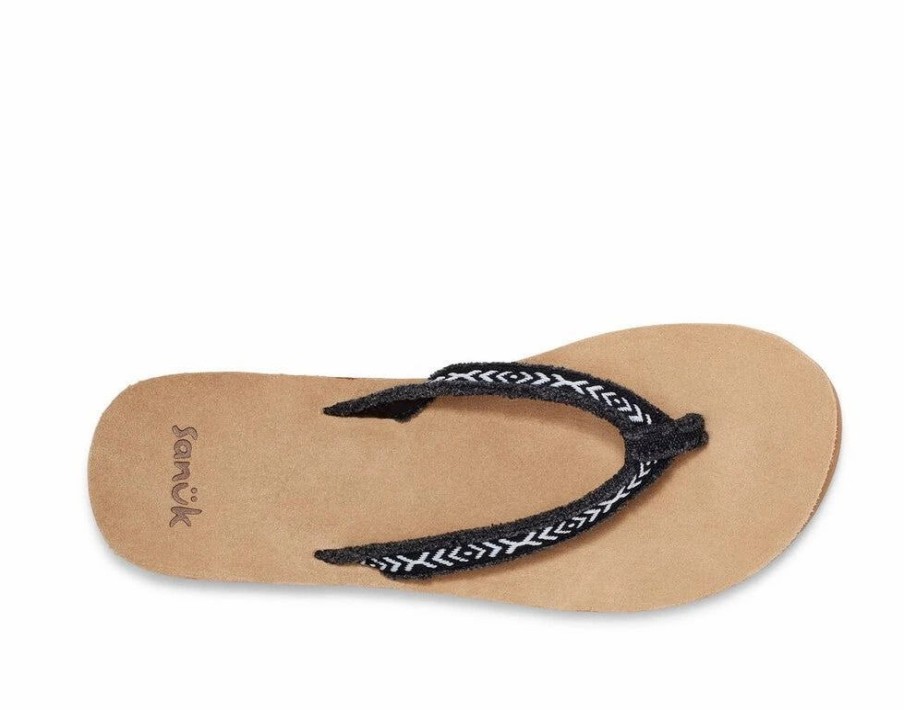 Footwear * | Sanuk Womens Sandals Fraidy Tribal Hemp Black/ White (Blk)