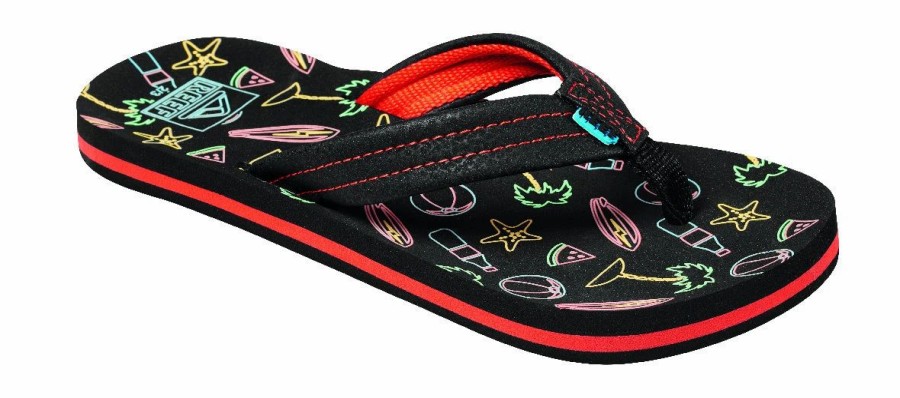 Footwear * | Reef Kids Sandals Ahi Glow Neon Beach (Neon Blu)